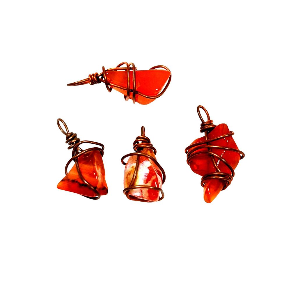 23 Copper Wire Wrapped Carnelian Nugget Chips Vintage West Germany 1950s